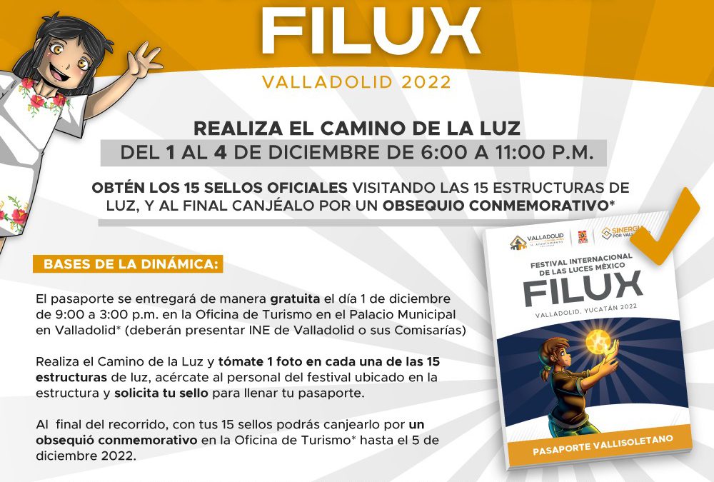 Cartel informativo del Festival Internacional de las Luces México y que estará en Valladolid del 1 al 4 de diciembre de 2022.