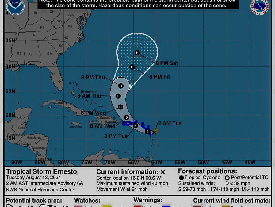 ERNESTO ALERTA A LAS ISLAS DE SOTAVENTO Y SE DESVÍA HACIA EL NORTE